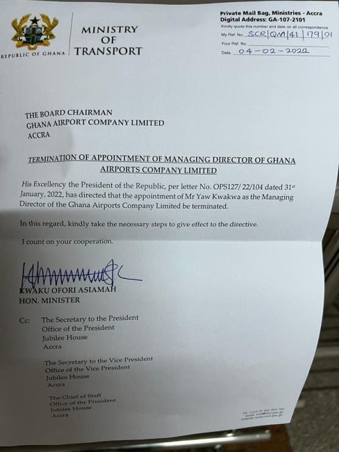 , MD of Ghana Airports Company sacked, GlitzEmpire